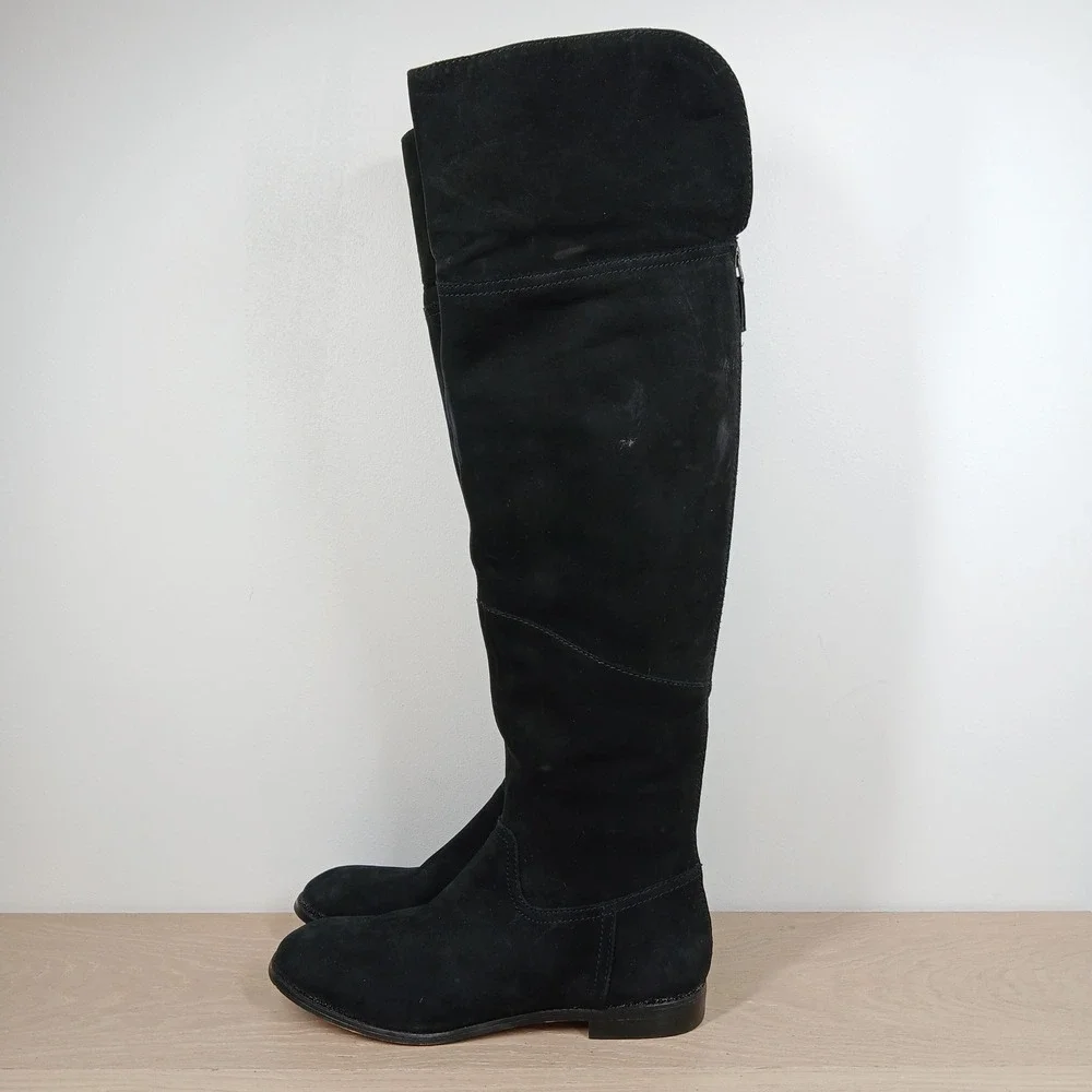 Wythe NY Rashel Over the Knee Boots Womens 7 Black Suede Side Zip Flat